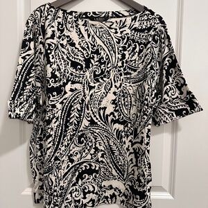 Ralph Lauren short sleeve black paisley print top